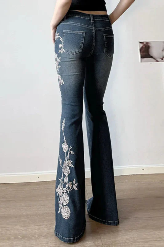 Vintage Plant Embroidered Bootcut Jeans - Image 15