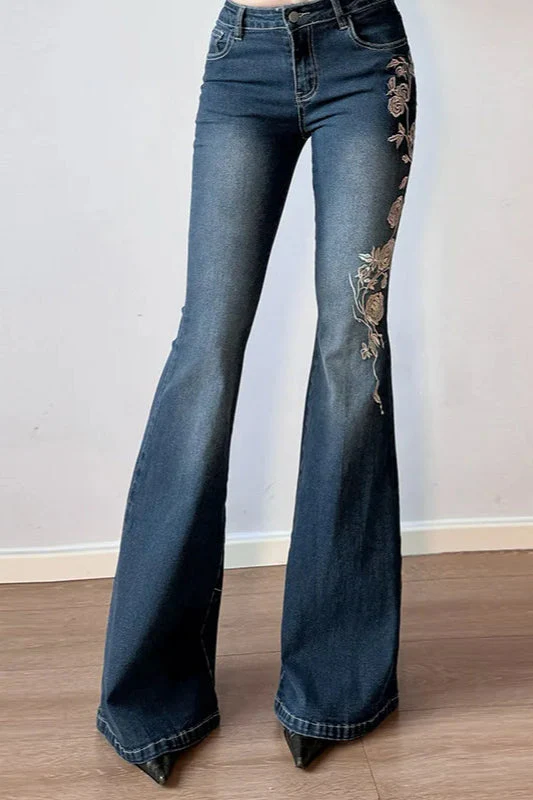 Vintage Plant Embroidered Bootcut Jeans - Image 16