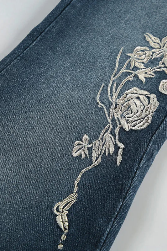 Vintage Plant Embroidered Bootcut Jeans - Image 17
