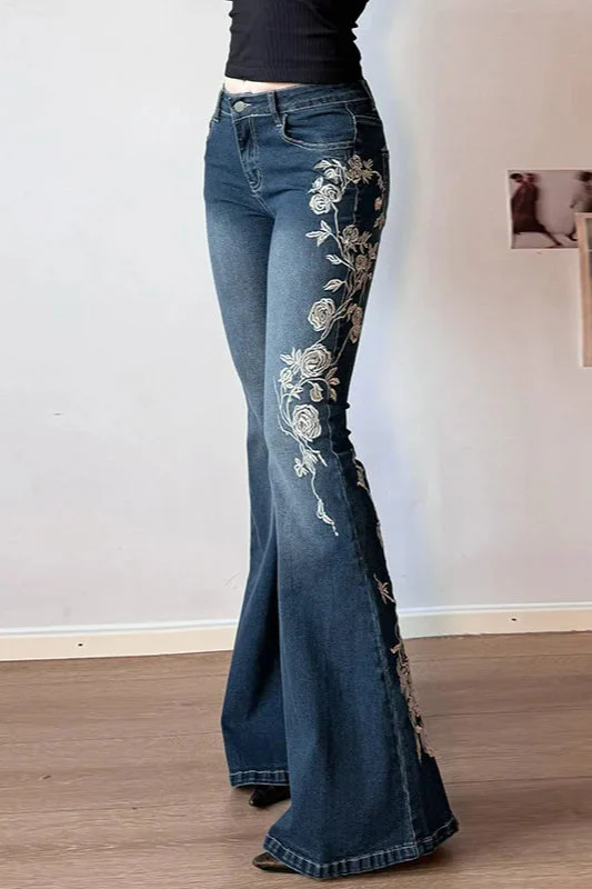 Vintage Plant Embroidered Bootcut Jeans - Image 2