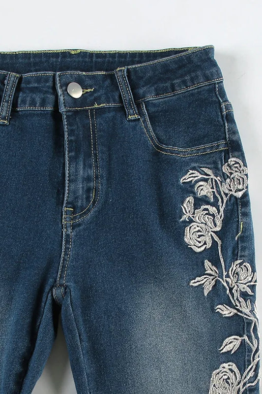 Vintage Plant Embroidered Bootcut Jeans - Image 6