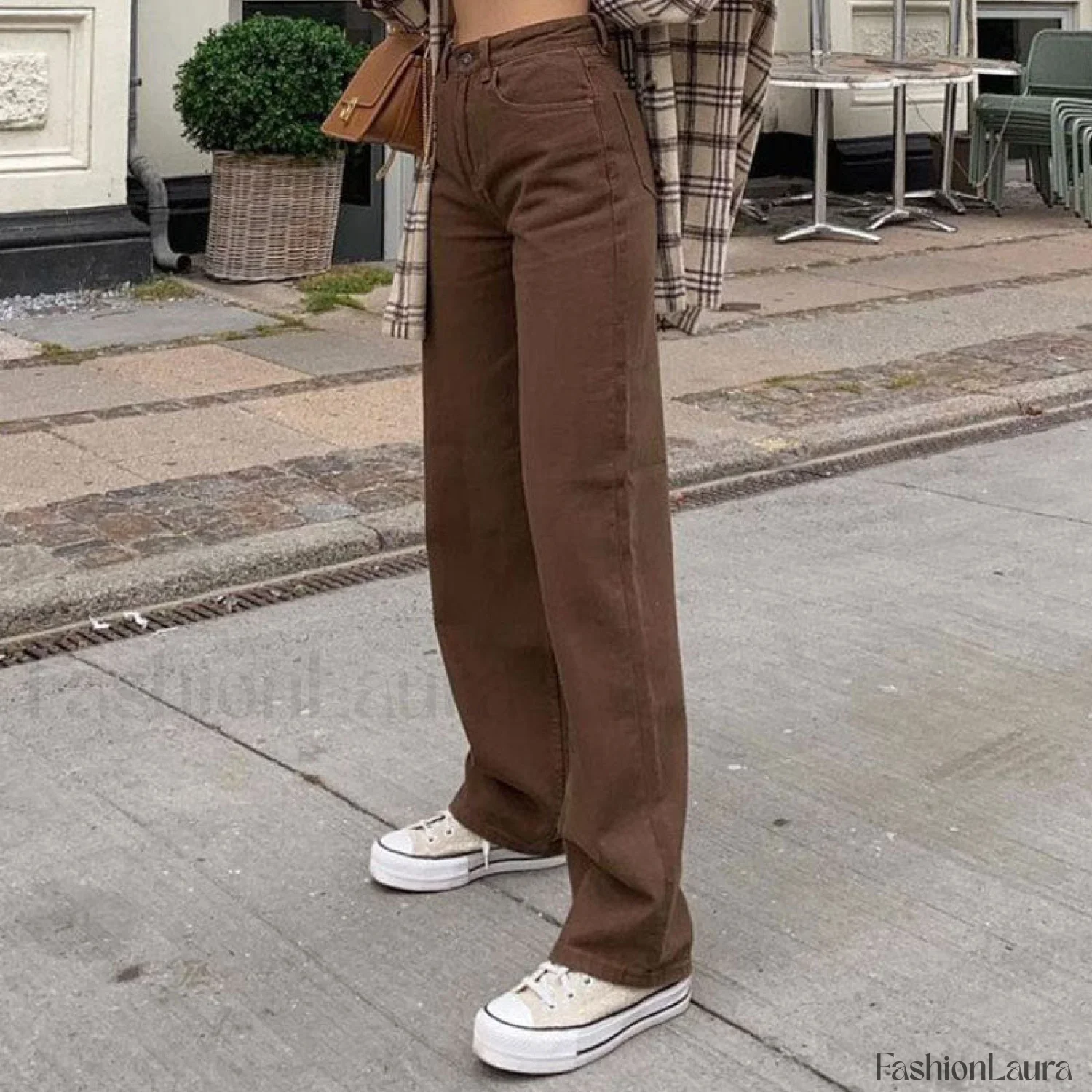 Vintage Style '90s High Waist Straight Leg Jeans - Chocolate - Image 14