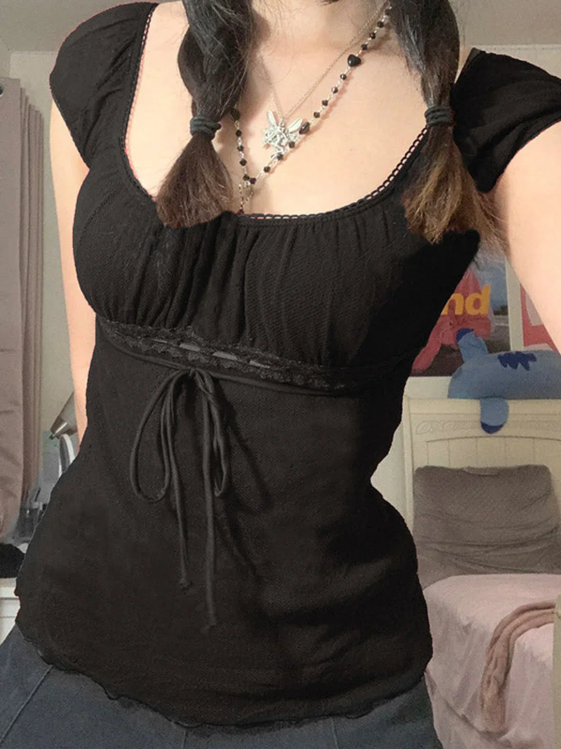 Vintage Tie Front Lace Trim Blouse - Image 18