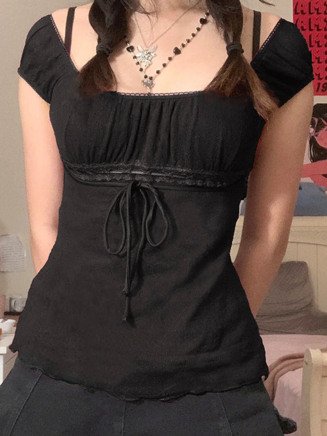 Vintage Tie Front Lace Trim Blouse - Image 19