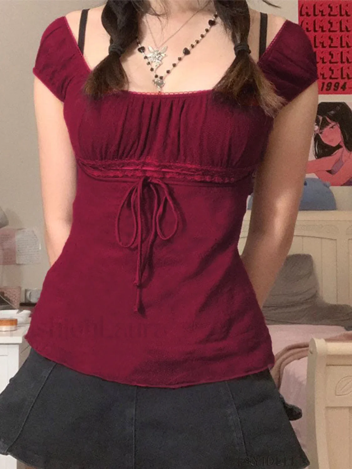 Vintage Tie Front Lace Trim Blouse - Image 23