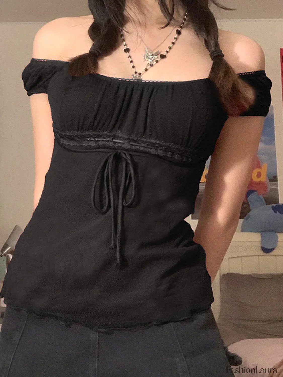 Vintage Tie Front Lace Trim Blouse - Image 26