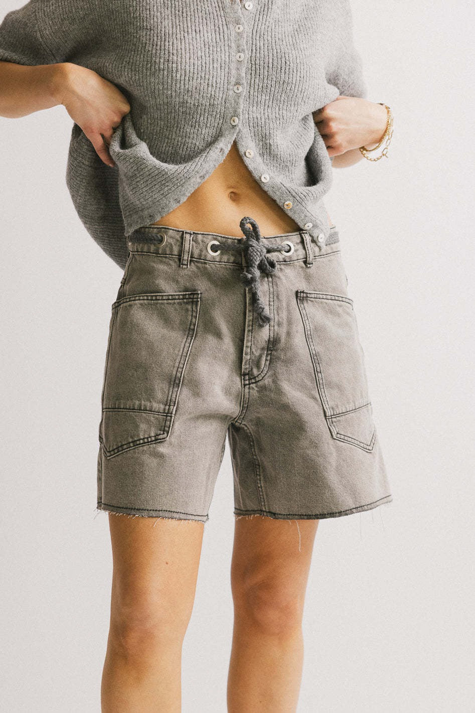 Vintage Washed Loose Fit Denim Drawstring Shorts - Image 5