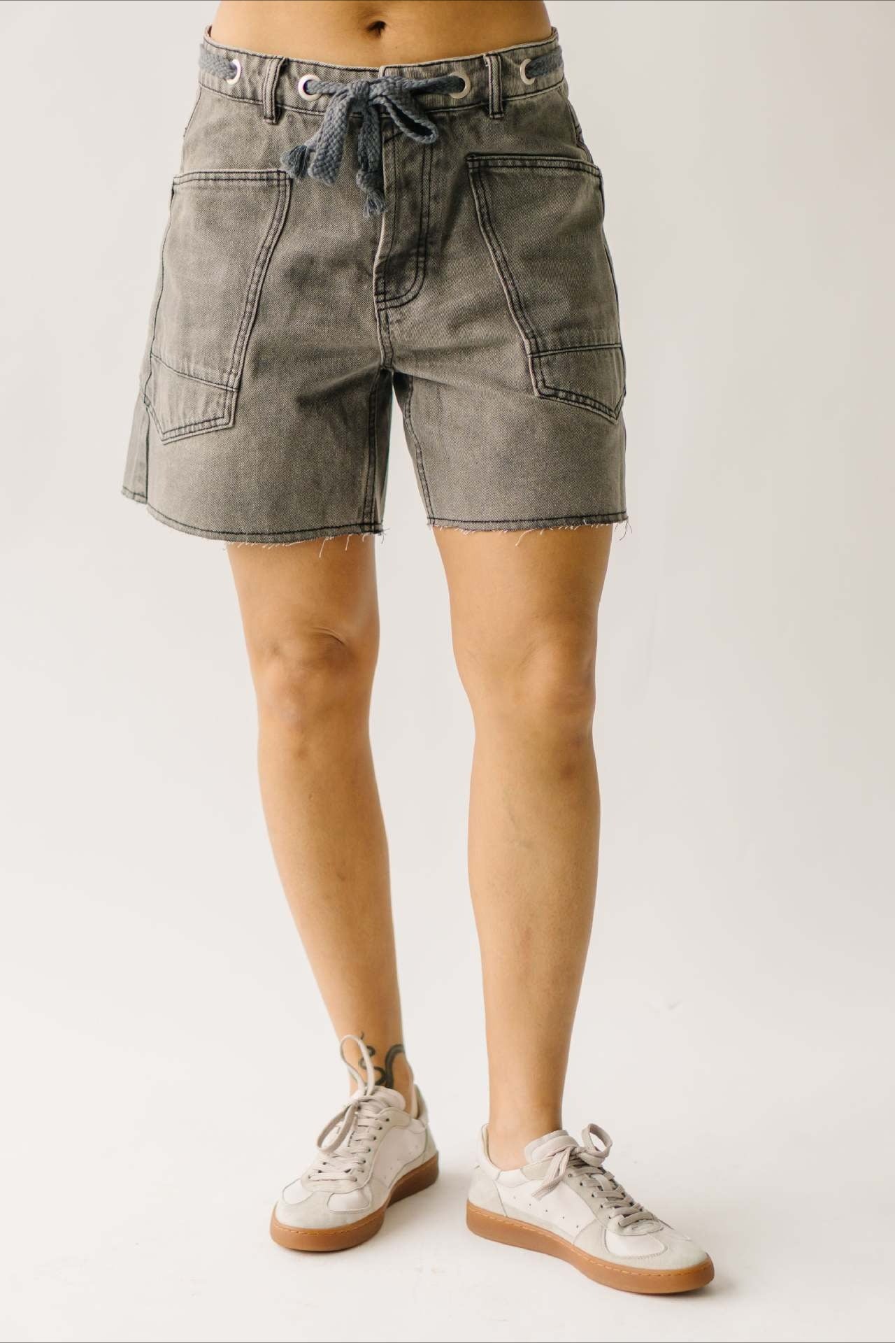 Vintage Washed Loose Fit Denim Drawstring Shorts - Image 7
