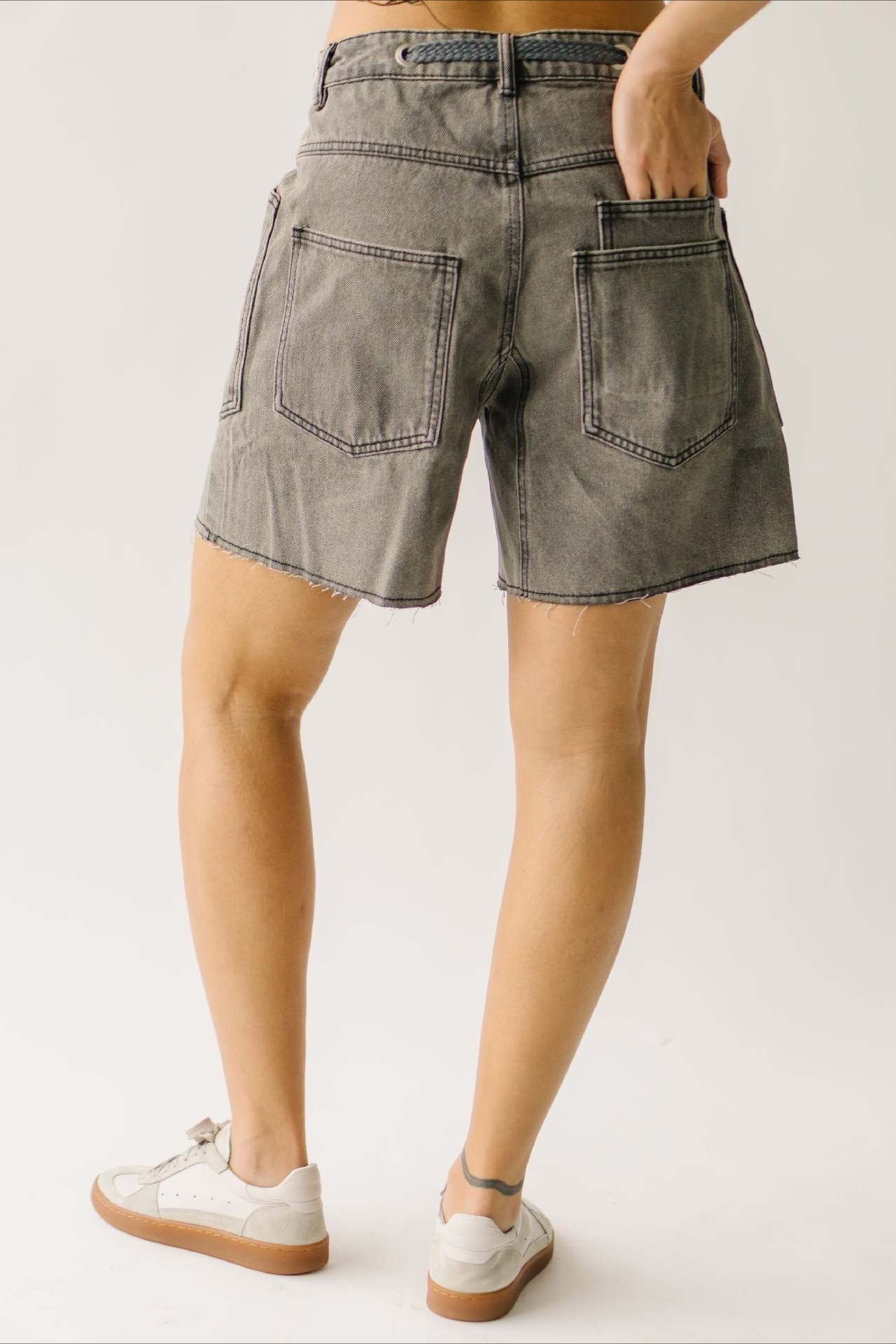 Vintage Washed Loose Fit Denim Drawstring Shorts - Image 8