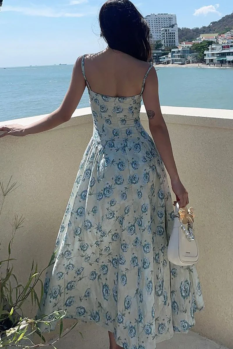 Waist Cinched Strap Maxi Floral Dress - Image 4