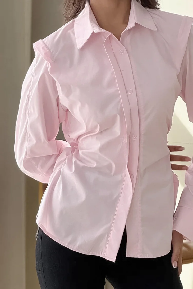 Waist Defining Long Sleeve Cotton Blouse - Image 7