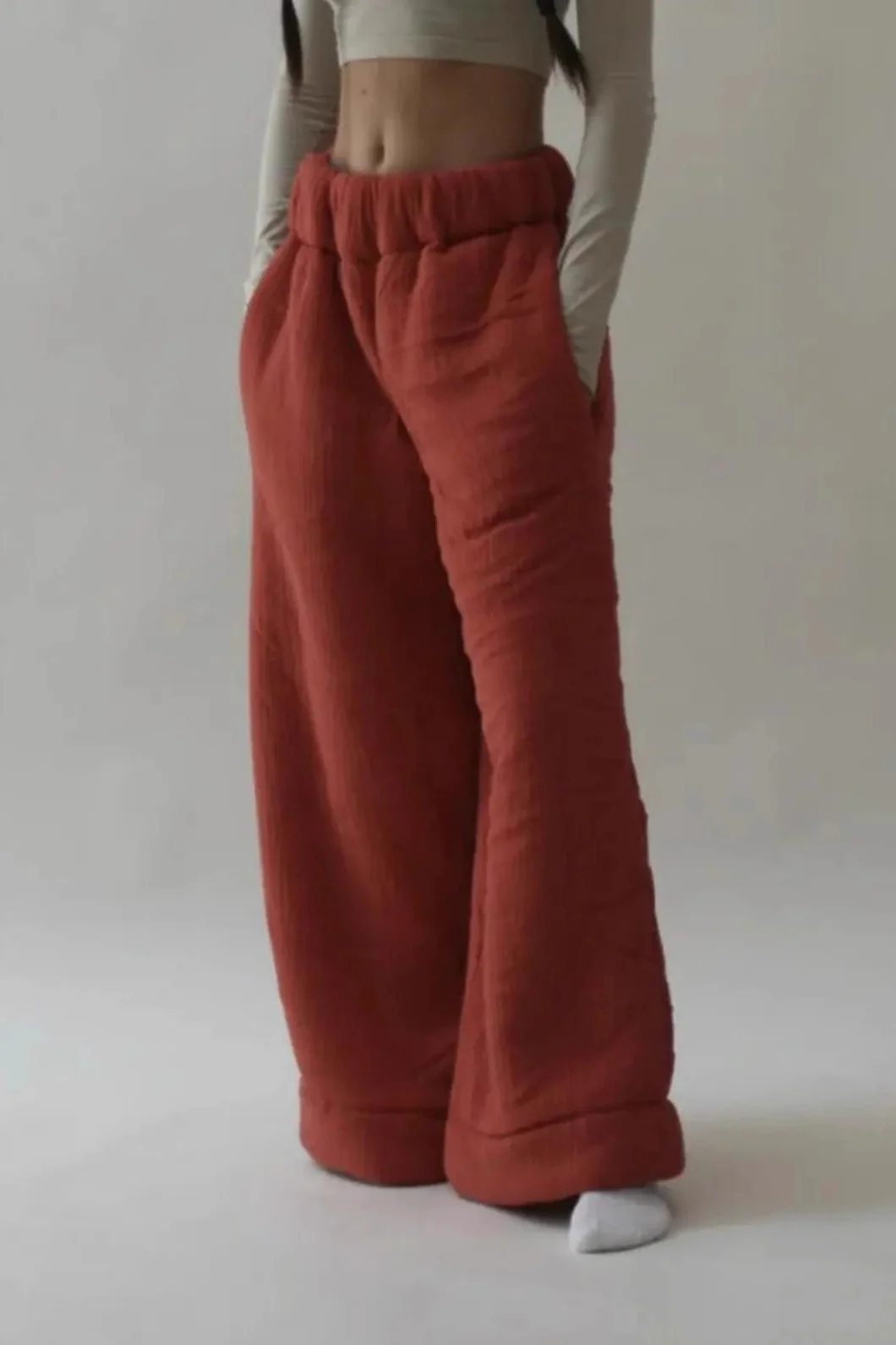 Warm Fleece Lined Solid Knit Pants