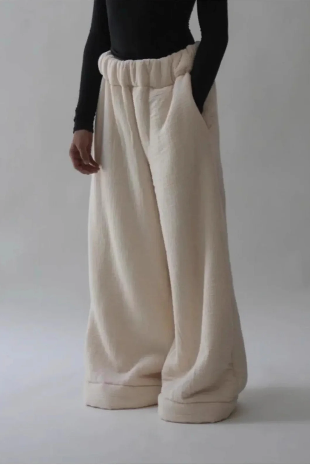 Warm Fleece Lined Solid Knit Pants - Image 7