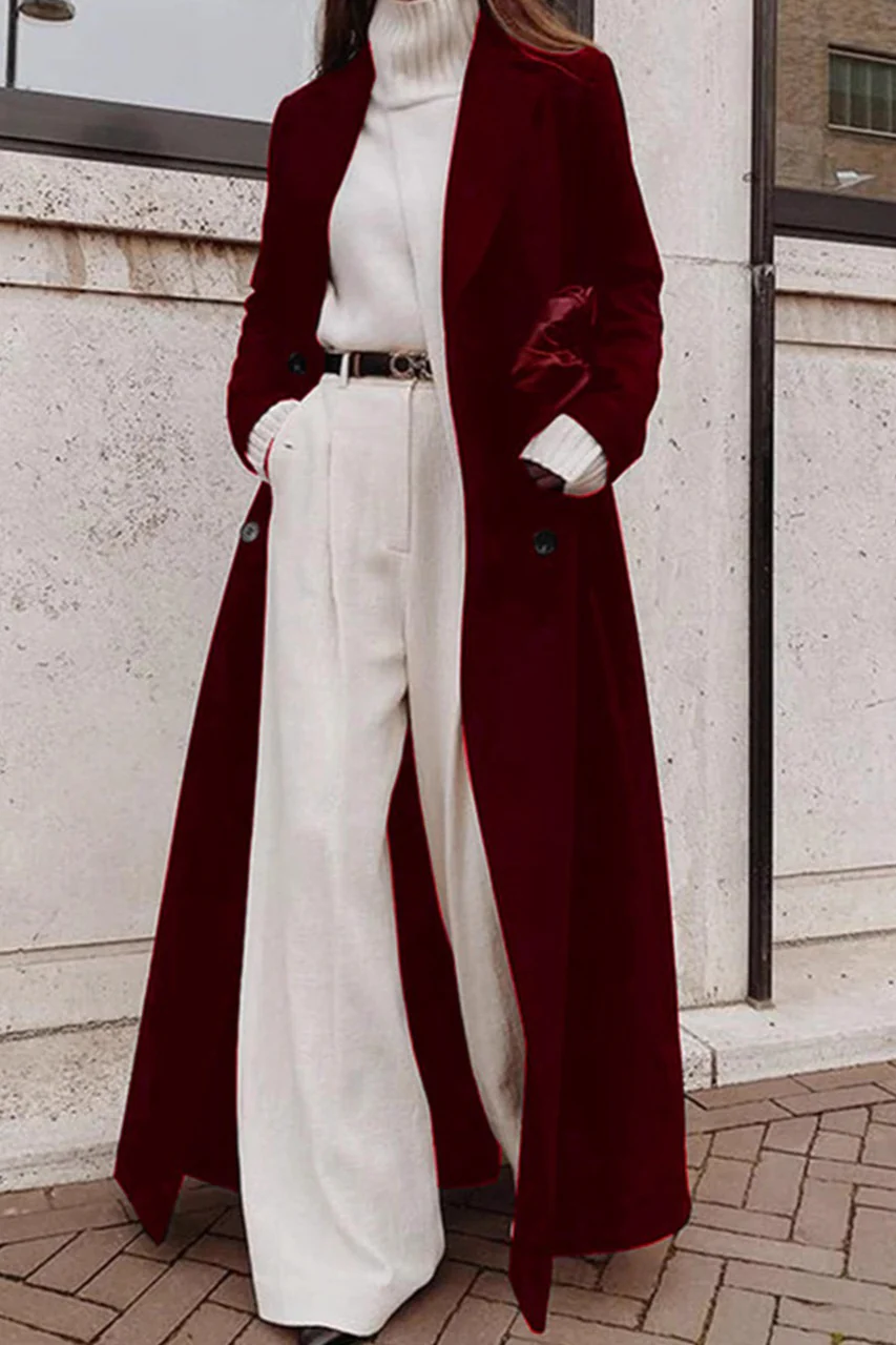 Warm Wool Solid Color Long Overcoat - Image 2