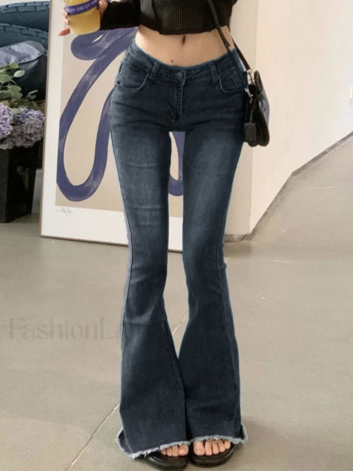 Washed Stretch Low Waist Flare Jeans - Image 2