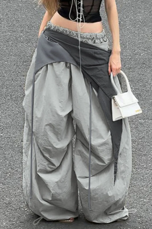 West Coast Style Pleated Ribbon Cargo Pants - Image 3