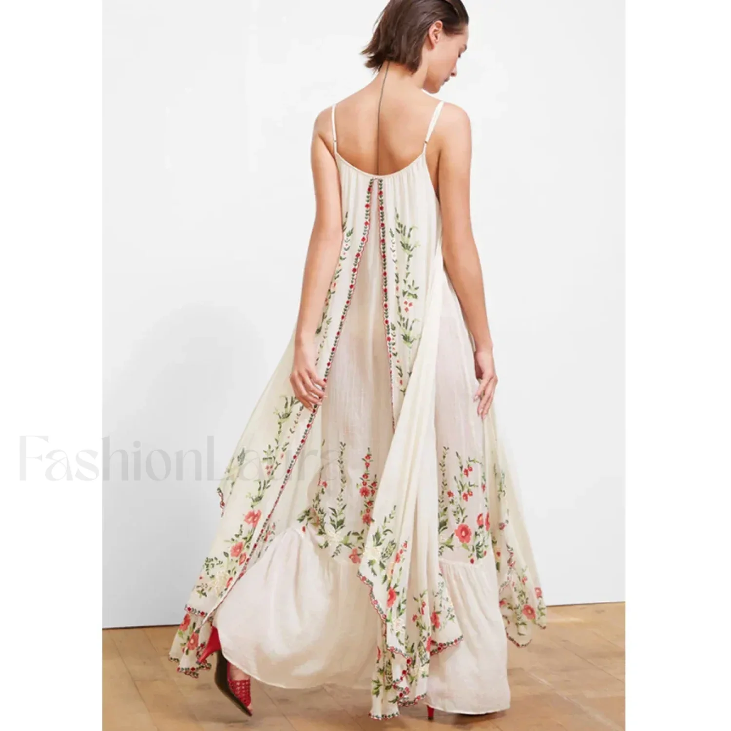White Floral Embroidered Boho Dress - Image 2
