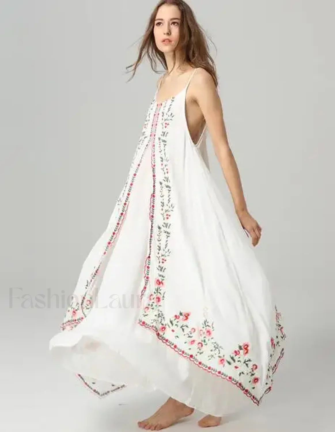 White Floral Embroidered Boho Dress - Image 3