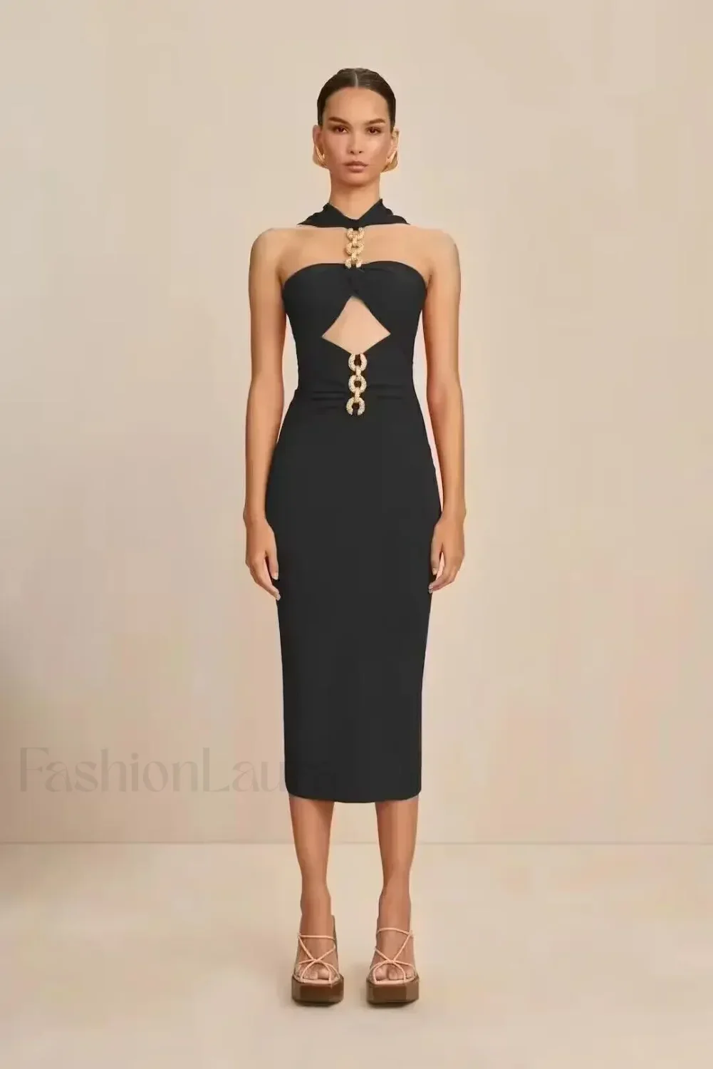 White Halter Bandage Midi Dress - Image 2