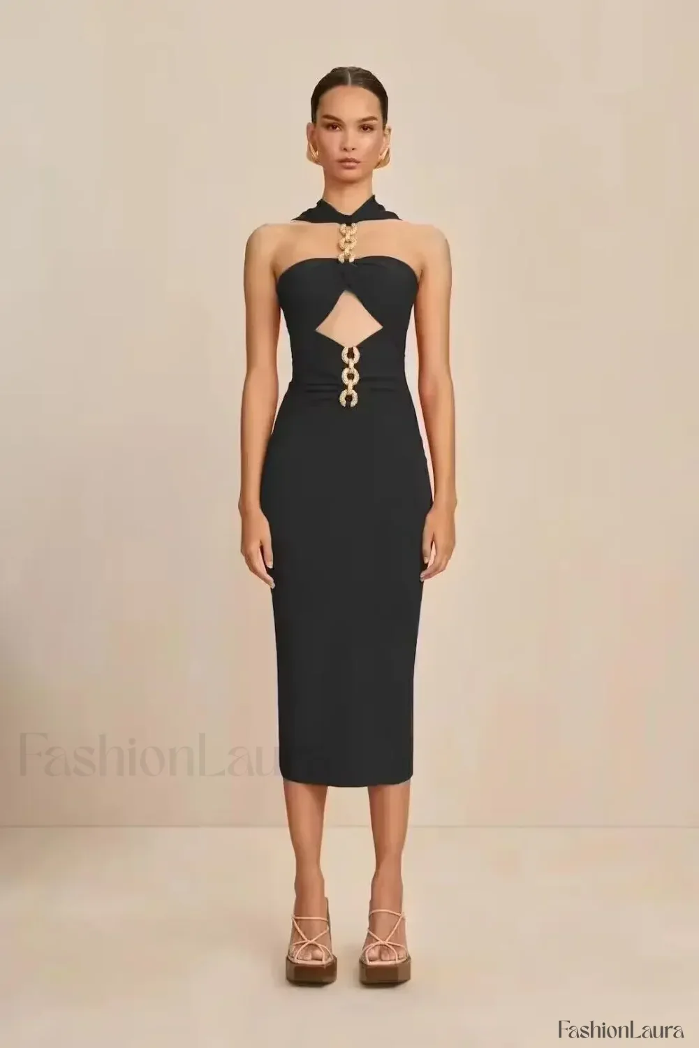 White Halter Bandage Midi Dress - Image 5