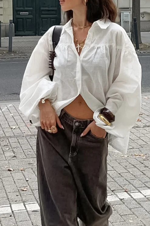 White Lantern Sleeve Blouse