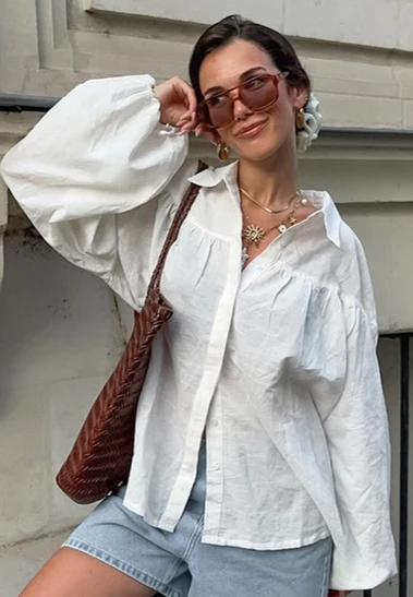 White Lantern Sleeve Blouse - Image 2