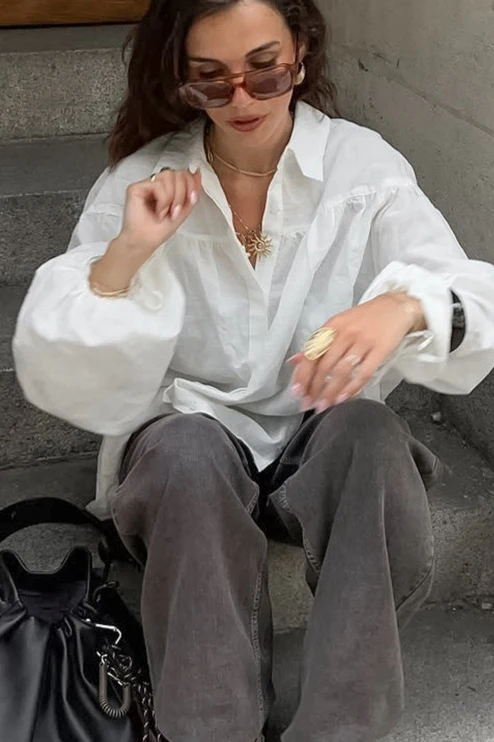 White Lantern Sleeve Blouse - Image 5