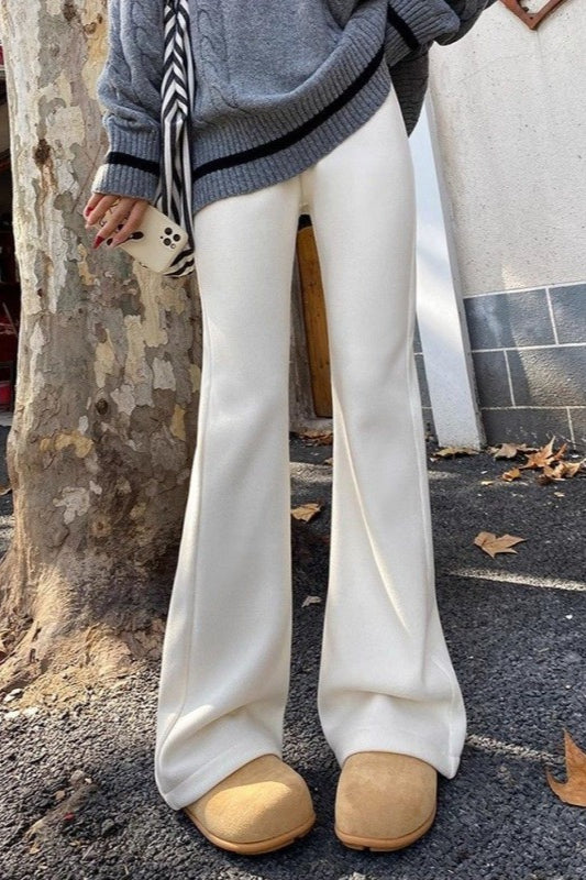 Solid White Plush Flared Knit Pants - Image 4