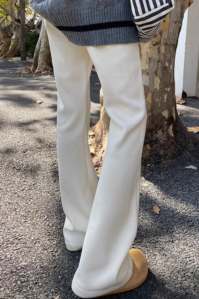 Solid White Plush Flared Knit Pants - Image 5