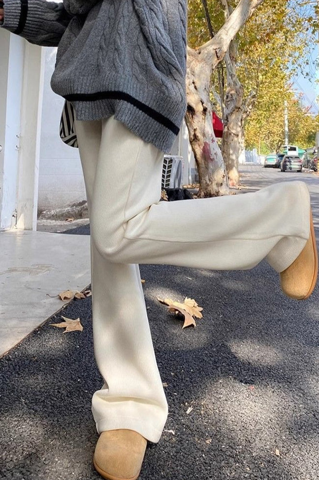 Solid White Plush Flared Knit Pants - Image 6