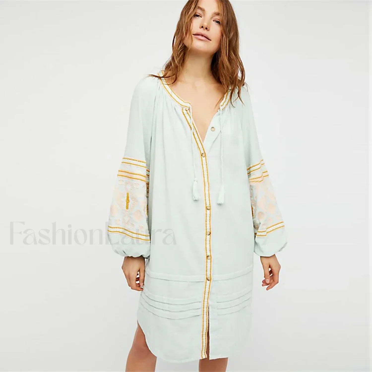 White Puff Sleeve Boho Dress - Image 19