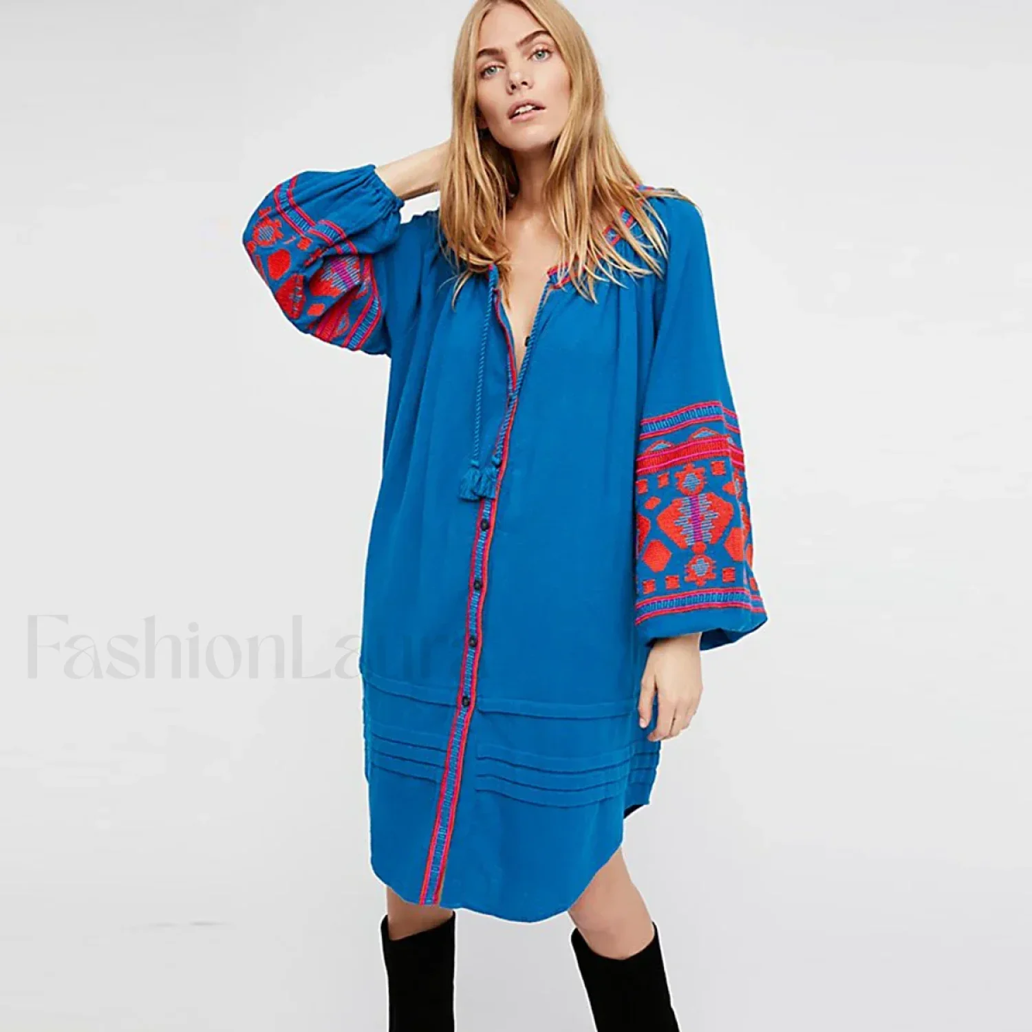 White Puff Sleeve Boho Dress - Image 20