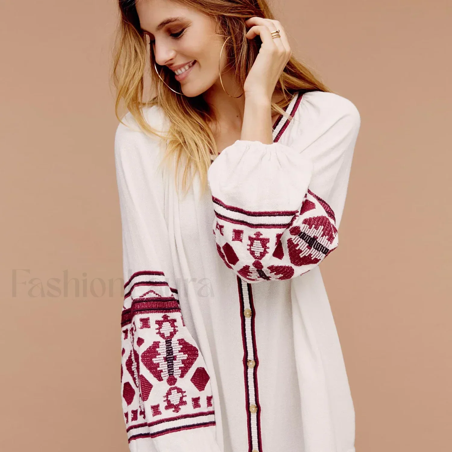 White Puff Sleeve Boho Dress - Image 22