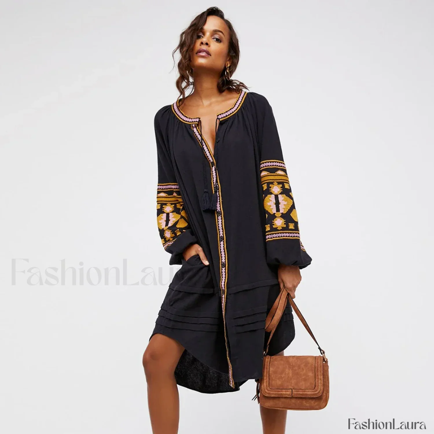 White Puff Sleeve Boho Dress - Image 26