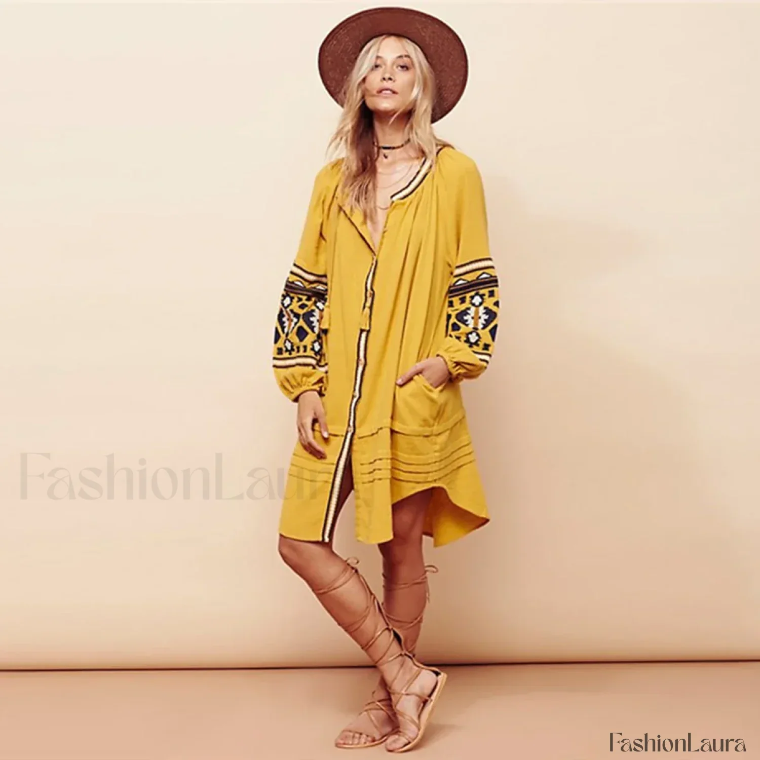 White Puff Sleeve Boho Dress - Image 27