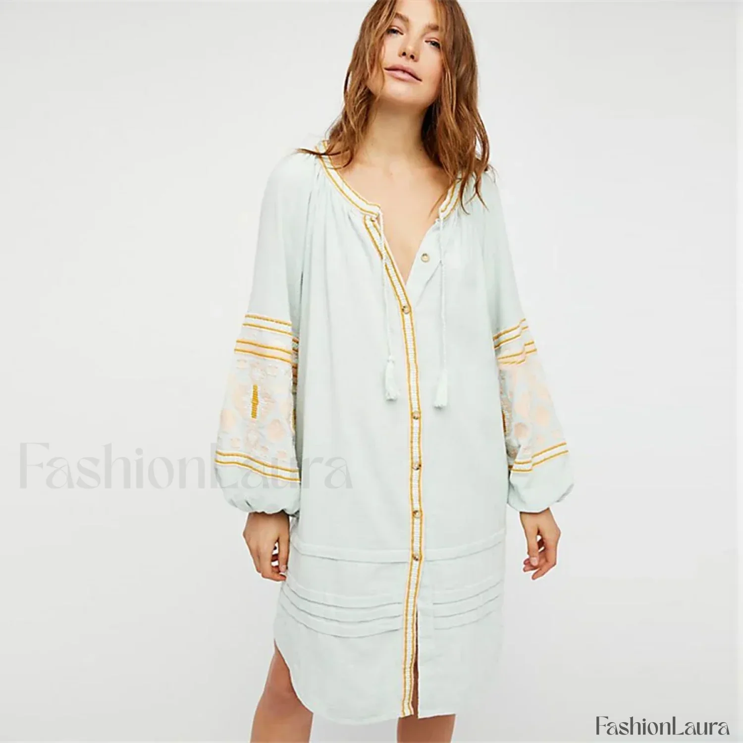 White Puff Sleeve Boho Dress - Image 29
