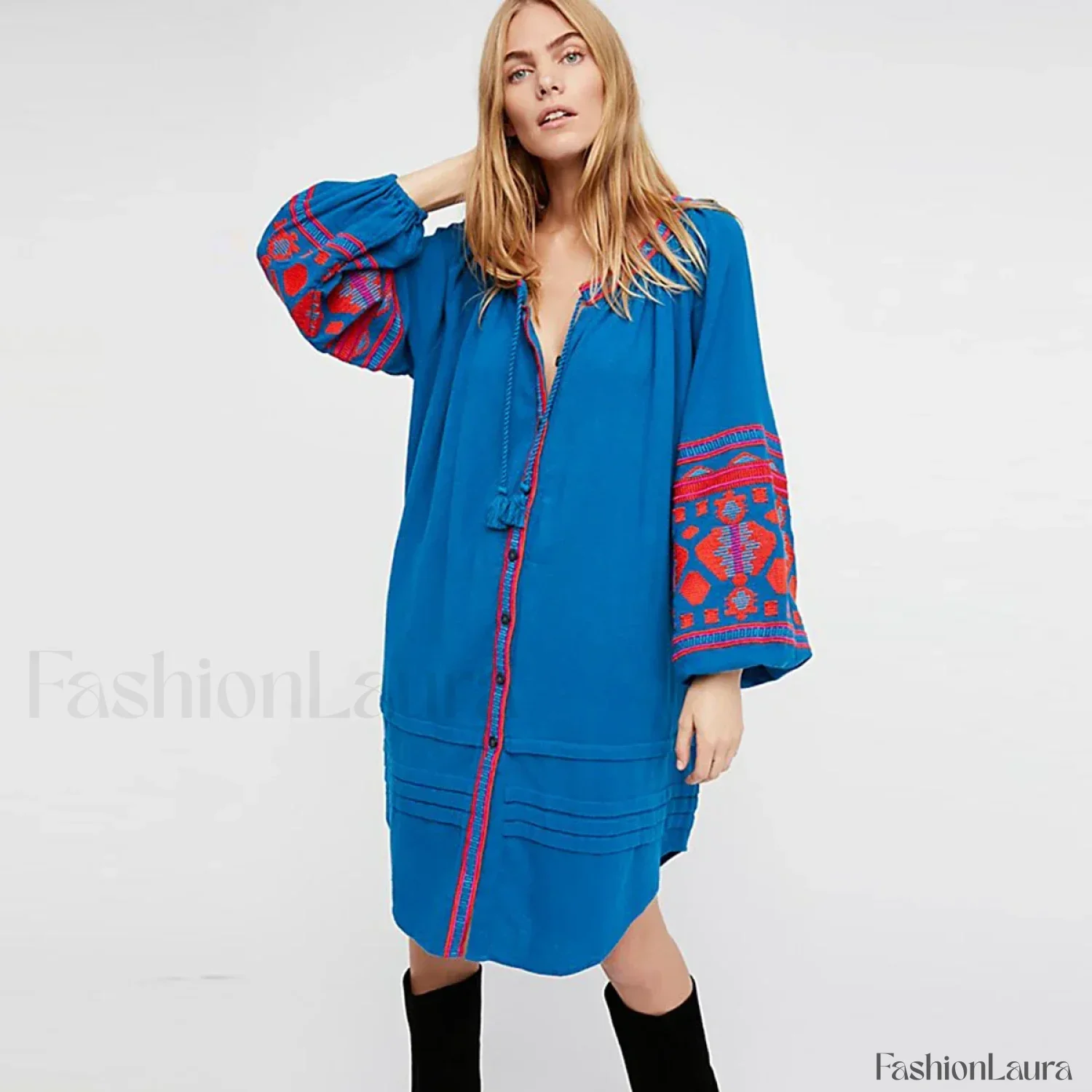 White Puff Sleeve Boho Dress - Image 30
