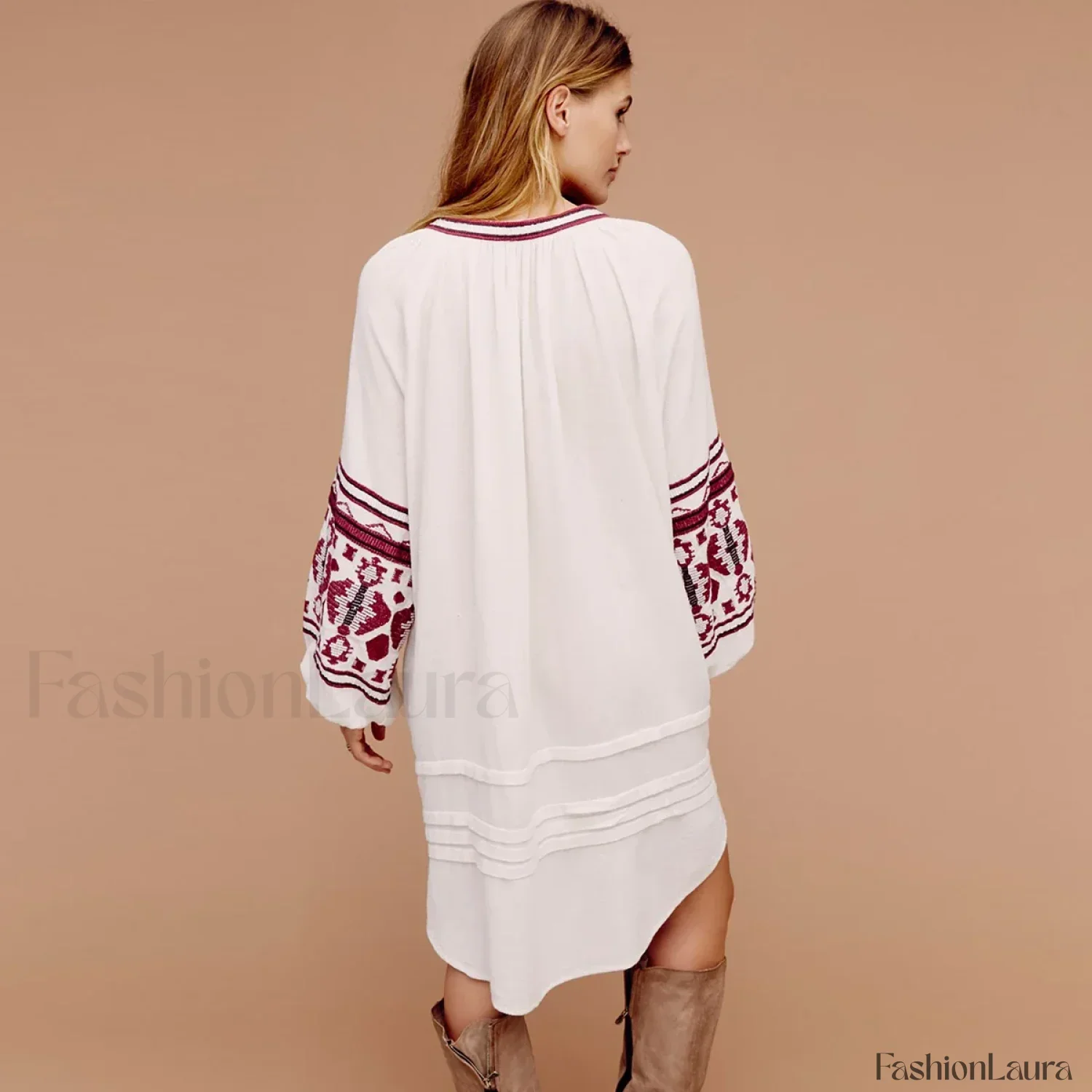 White Puff Sleeve Boho Dress - Image 31