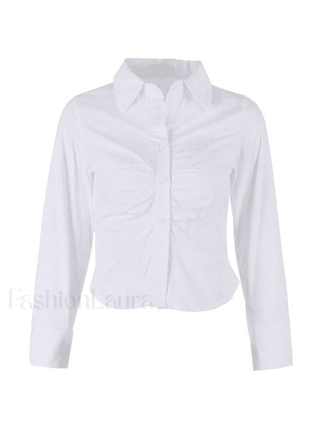 White Ruched Cropped Long Sleeve Blouse - Image 10