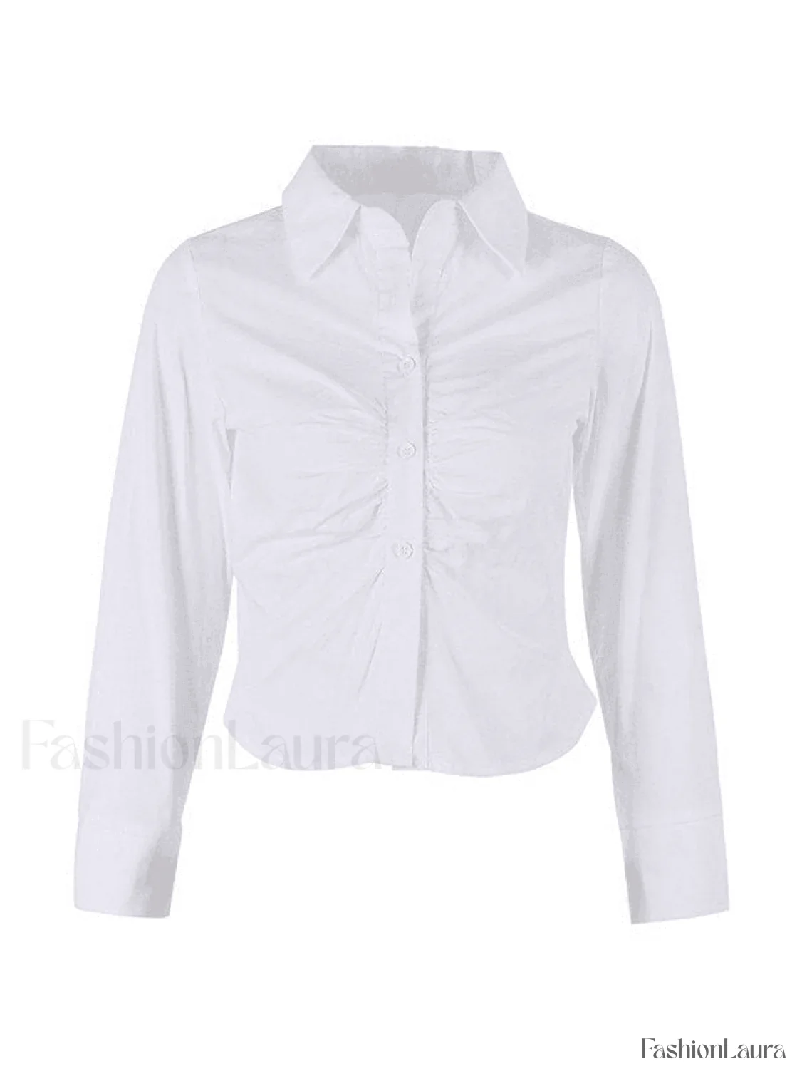 White Ruched Cropped Long Sleeve Blouse - Image 15