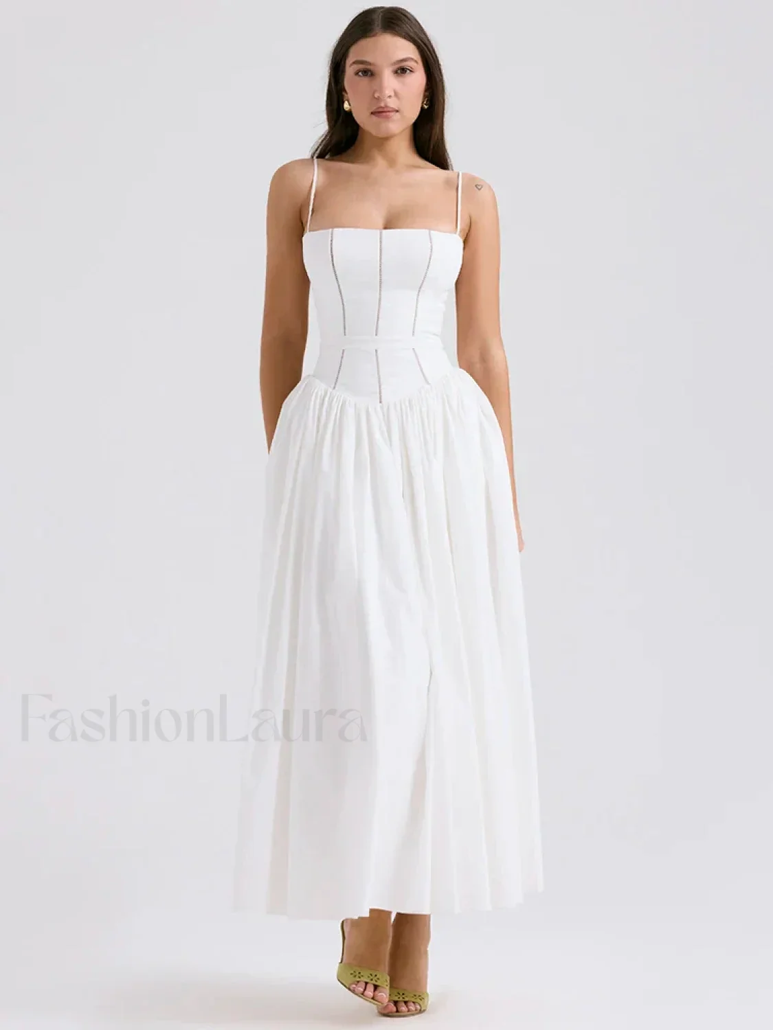 White Spaghetti-Strap Midi Dress - Image 2