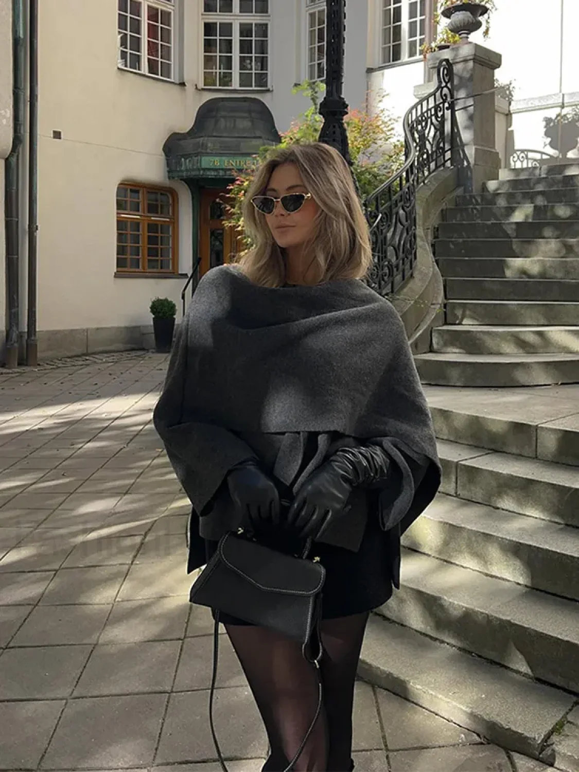Women Brown Scarf Shawl Collar Short Wool Blends Coat Elegant Fashion Overcoats - Image 6