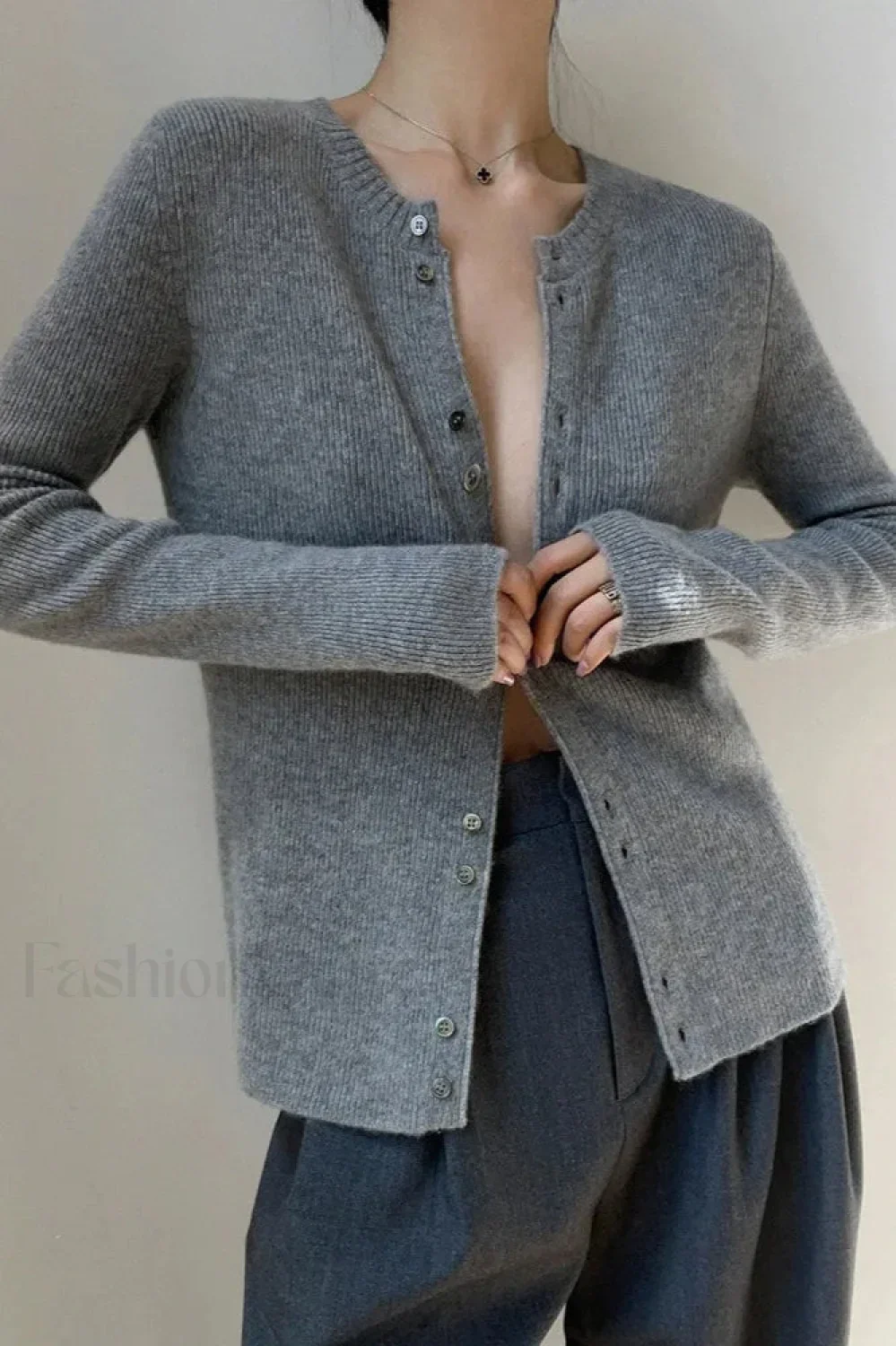 Women's Casual Solid Round Neck Cardigan