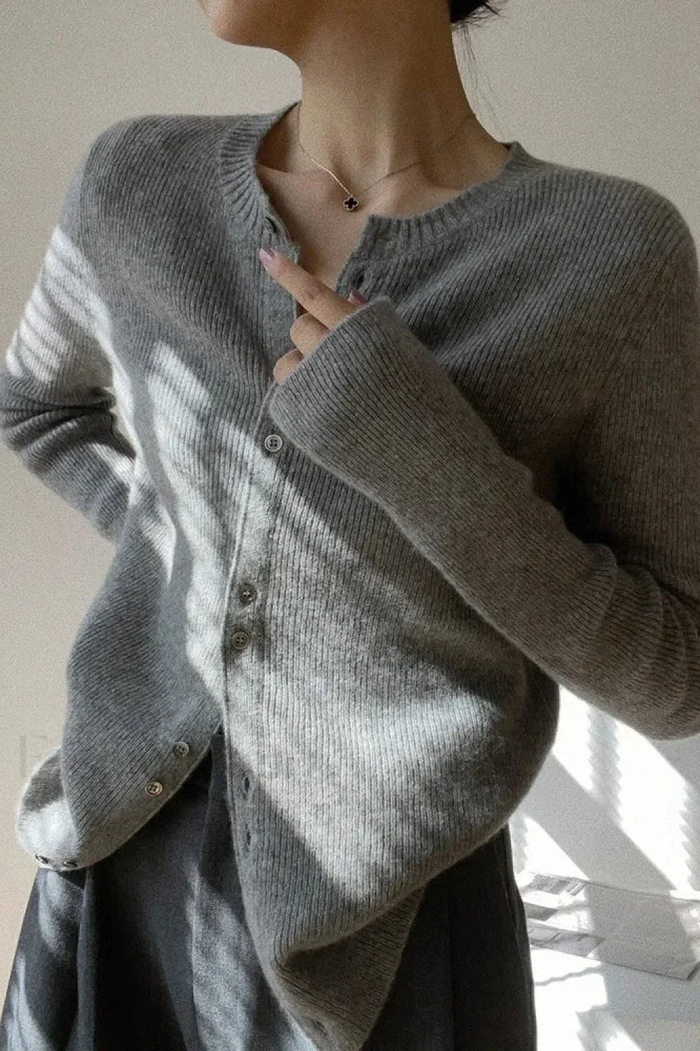 Women's Casual Solid Round Neck Cardigan - Image 5