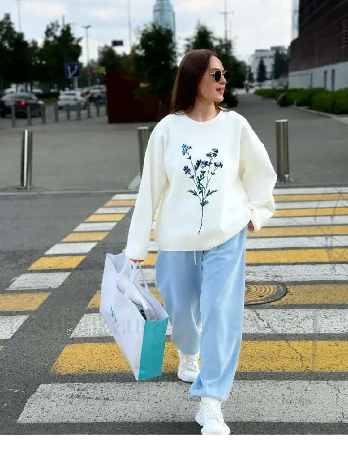 Women's Flower Print Knitted Casual Round Neck Long Sleeve Loose Sweater
