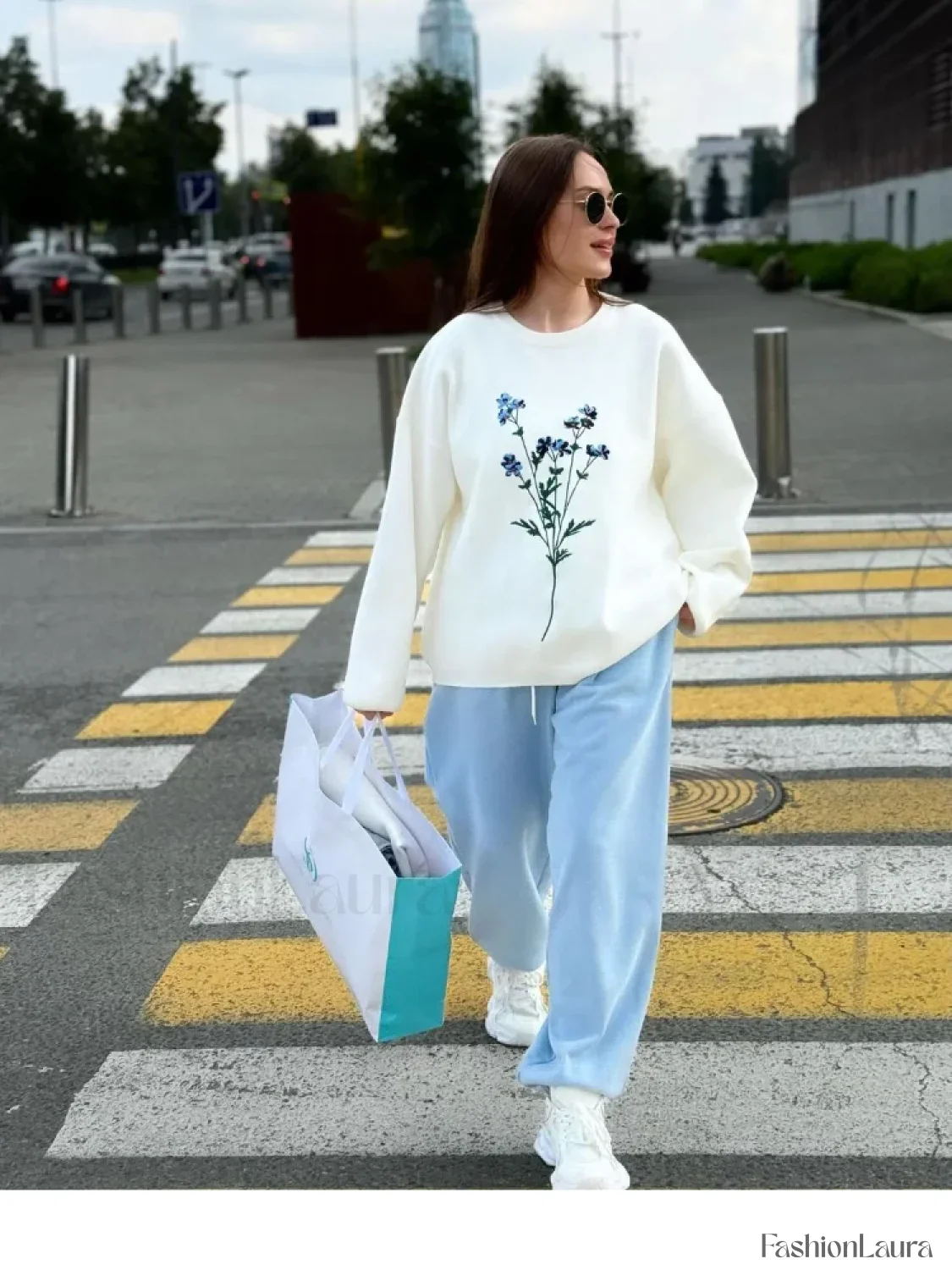 Women's Flower Print Knitted Casual Round Neck Long Sleeve Loose Sweater - Image 21