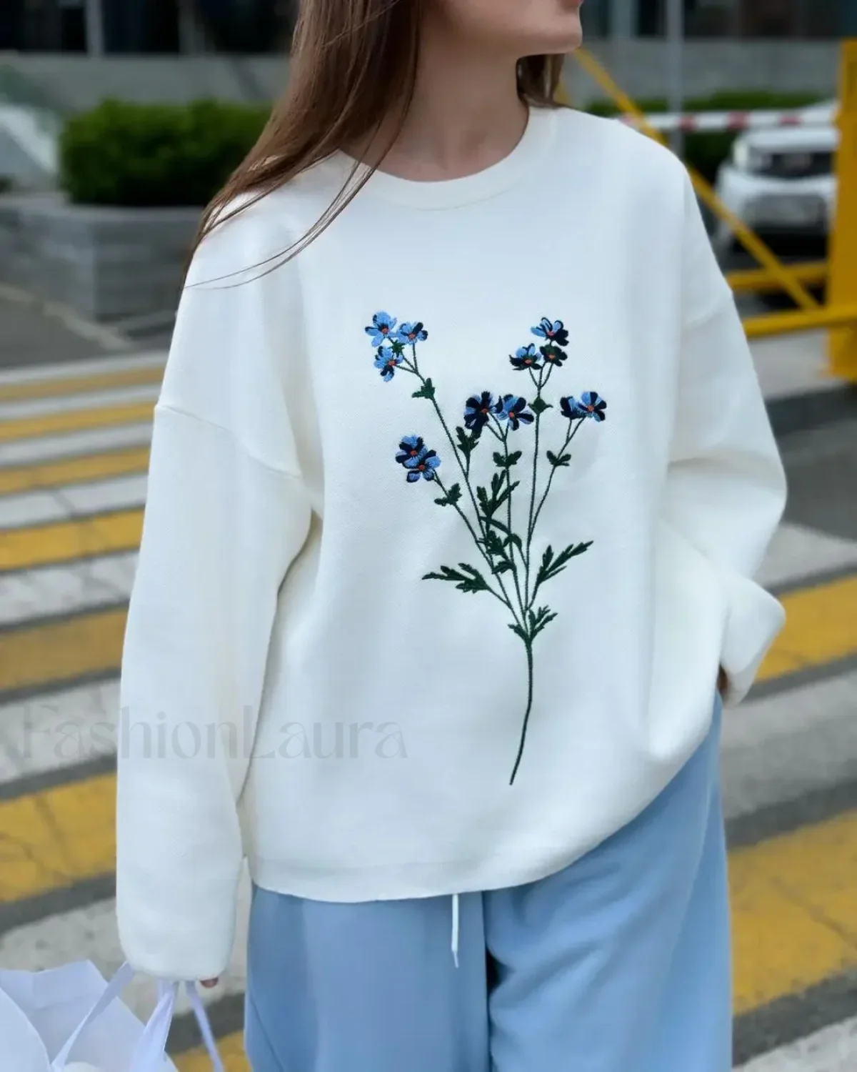 Women's Flower Print Knitted Casual Round Neck Long Sleeve Loose Sweater - Image 8