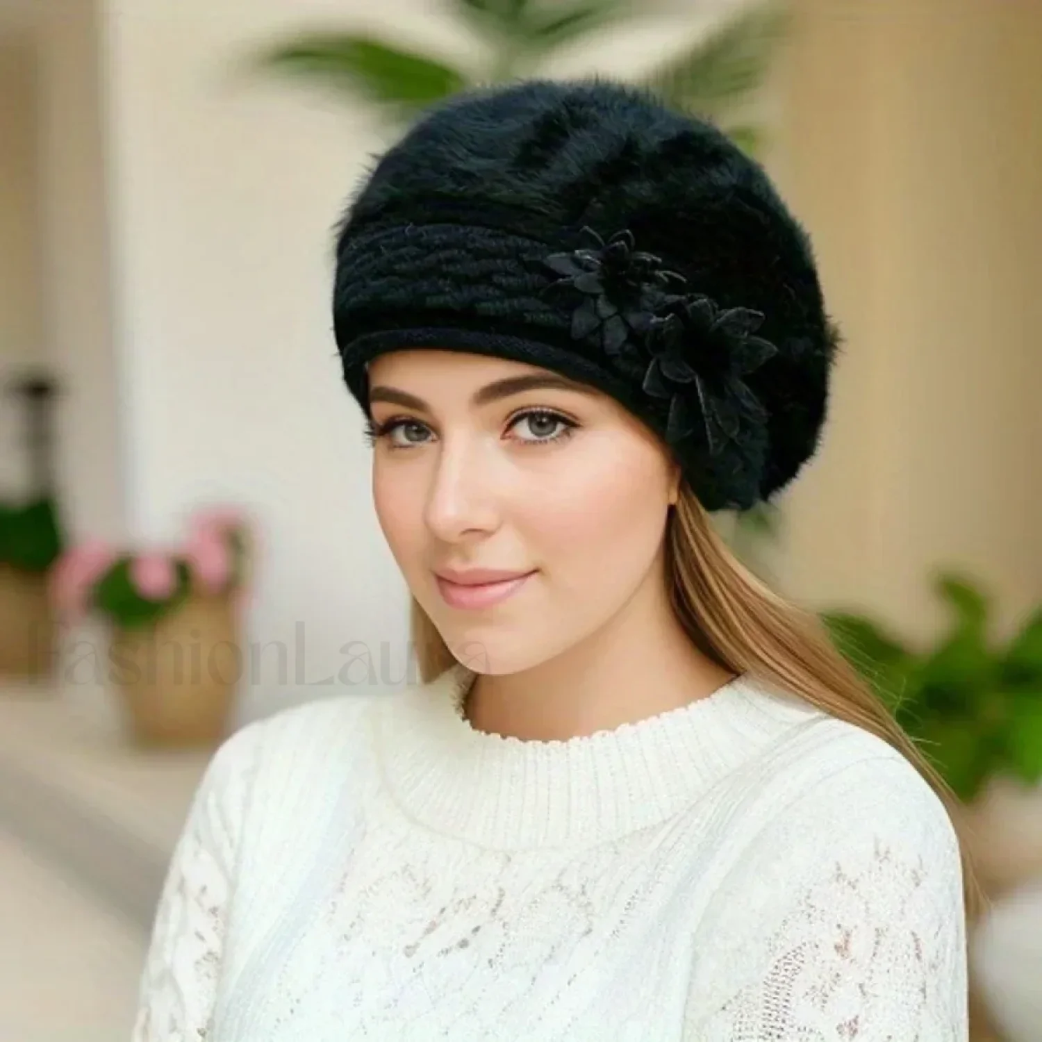 Women's Winter New Korean Edition Warm Solid Beret Rabbit Hair Hat - Image 11