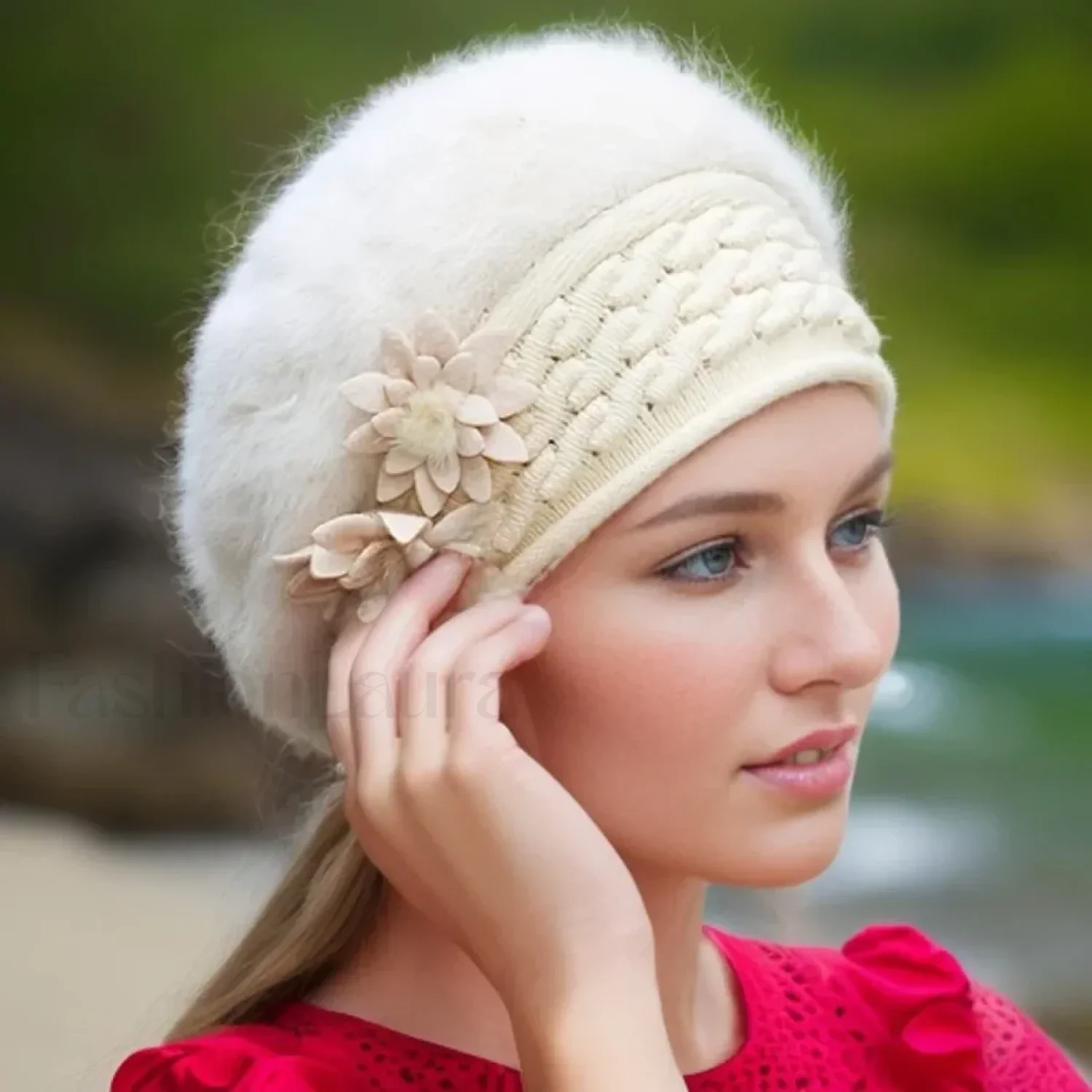 Women's Winter New Korean Edition Warm Solid Beret Rabbit Hair Hat - Image 12