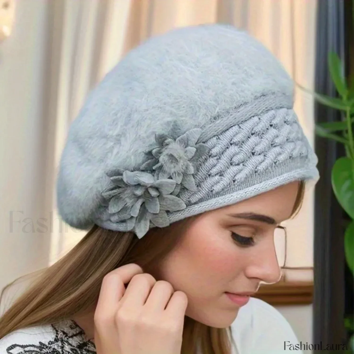 Women's Winter New Korean Edition Warm Solid Beret Rabbit Hair Hat - Image 15